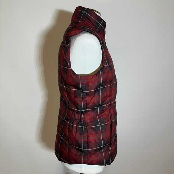 Eddie Bauer Red Tartan Plaid Premium Goose Down Puffer Vest Jacket Zip Womens XS - Picture 2 of 12